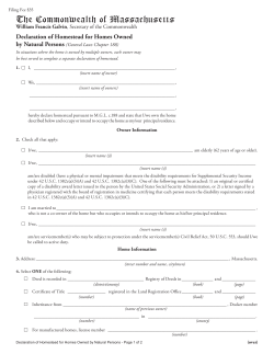 Declaration of Homestead for Homes Owned by Natural Persons Form