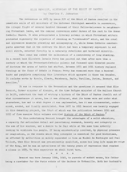 ELIE BENOIST, HISTORIAN OF THE EDICT OF NANTES by Charles