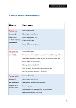Table of genre characteristics - Access to English Social Studies 2014