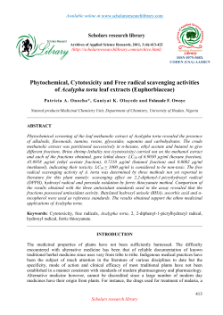 Phytochemical, Cytotoxicity and Free radical scavenging activities of