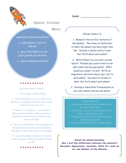Space Dinner Menu