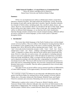 1 Salish Numeral Classifiers: A Lexical Means to a Grammatical End