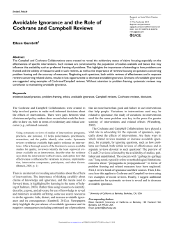 Avoidable Ignorance and the Role of Cochrane and