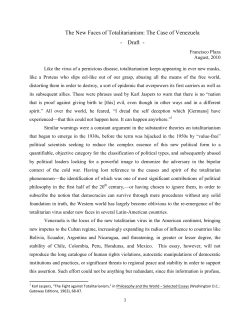 The New Faces of Totalitarianism: The Case of Venezuela - Draft -