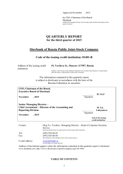 QUARTERLY REPORT Sberbank of Russia Public Joint