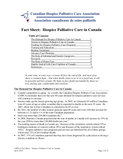 Fact Sheet: Hospice Palliative Care in Canada