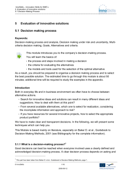 5 Evaluation of innovative solutions 5.1 Decision making process