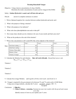 Titrating Household Vinegar Objective: Using a known concentration