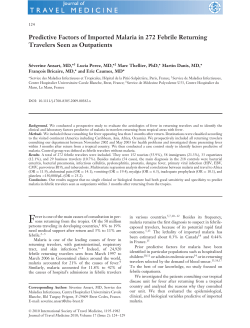 Predictive Factors of Imported Malaria in 272 Febrile Returning