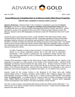 Acacia Mining plc Completes Earn-in at Advance Gold`s West Kenya