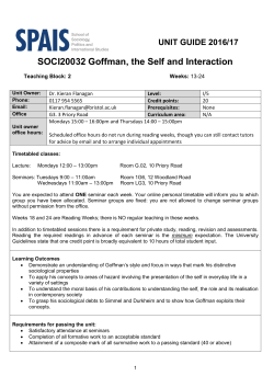 SOCI20032 Goffman, the Self and Interaction
