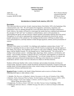 1 SMITH COLLEGE American Studies Fall 2013 AMS 226 Prof