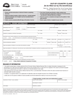 Out of Country Claim - Province of British Columbia
