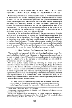 Right, Title and Interest in the Territorial Sea: Federal and State
