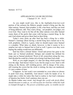 Sermon: 6/17/12 APPEARANCES CAN BE DECEIVING 1 Samuel