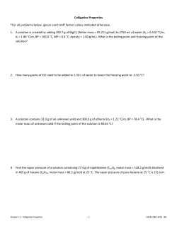 Colligative Properties *For all problems below, ignore van`t Hoff