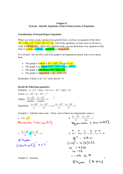 Chapter 8 &ndash; Systems 1 Chapter 8 Systems: Identify Equations, Point