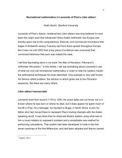 Recreational mathematics in Leonardo of Pisa`s Liber abbaci