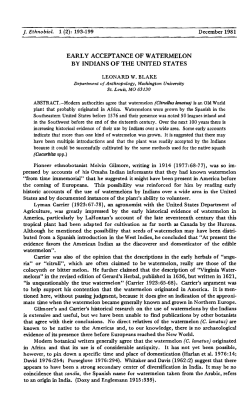 early acceptance of watermelon by indians of the united states