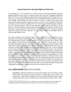 Archival Records for Aboriginal Rights and Title Cases