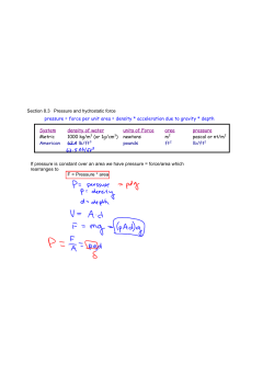 Pressure = density * depth (* acceleration due to gravity