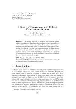 A Study of Decomposer and Related Functions on Groups 1