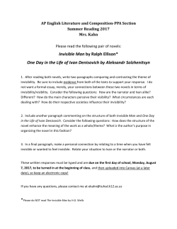 Invisible Man by Ralph Ellison* One Day in the Life of Ivan