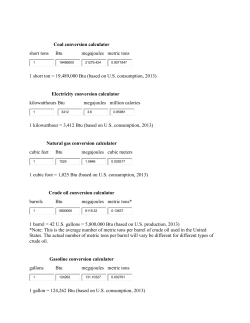 Coal conversion calculator short tons Btu megajoules metric tons 1