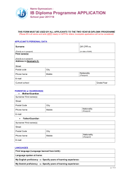 IB Diploma Programme APPLICATION