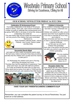 OUR SCHOOL NEWSLETTER FRIDAY 1st JULY 2016
