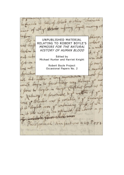 Unpublished Material relating to Robert Boyle`s `Memoirs for the