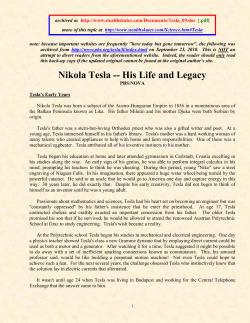 Nikola Tesla -- His Life and Legacy