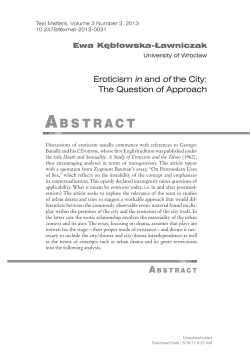 Eroticism in and of the City: The Question of Approach