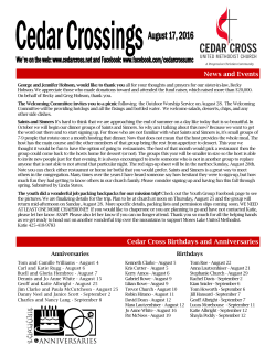 News and Events Cedar Cross Birthdays and Anniversaries