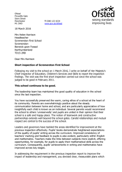 18 March 2016 Mrs Helen Harrison Headteacher Scremerston First