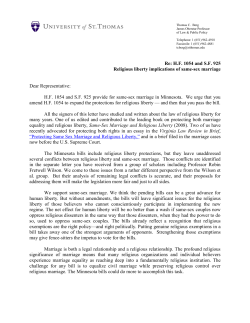 Re: H.F. 1054 and S.F. 925 Religious liberty implications of same