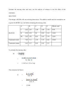 Estimate the missing value and carry out the analysis of variance to