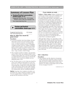 Summary of Lesson Plan