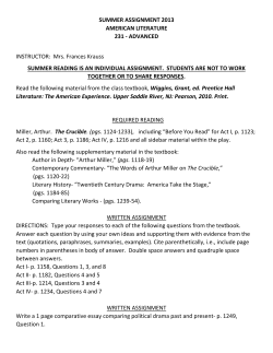 SUMMER ASSIGNMENT 2013 AMERICAN LITERATURE 231