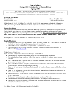 Course Syllabus Biology 1010: Introduction to Human