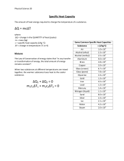 ΔQ = mcΔT ΔQ1 + ΔQ2 = 0 m1c1ΔT1 + m2c2ΔT2 = 0