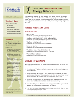 Teacher`s Guide: Energy Balance (Grades 3 to 5)