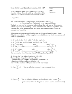 Notes for 4.3 Logarithmic Functions (pp. 418 &ndash; 427)