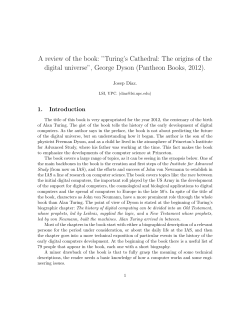A review of the book: &rdquo;Turing`s Cathedral: The origins of the