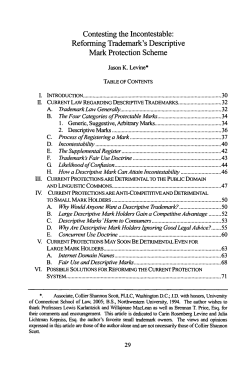 Contesting the Incontestable: Reforming Trademark`s Descriptive