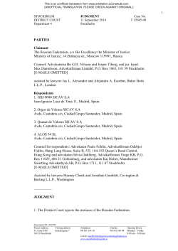 Ruling of the Stockholm District Court on Jurisdiction