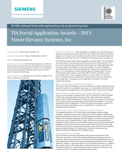 TIA Portal Application Awards &ndash; 2013 Tower Elevator