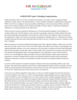JAMESTOWN (part 1) Reading Comprehension
