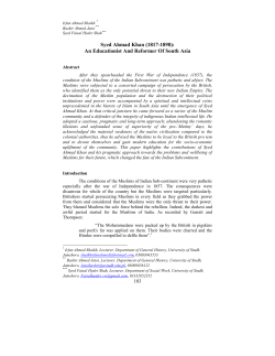 Syed Ahmad Khan (1817-1898): An Educationist And Reformer Of