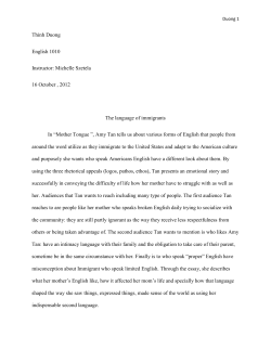 Thinh Duong English 1010 Instructor: Michelle Szetela 16 October